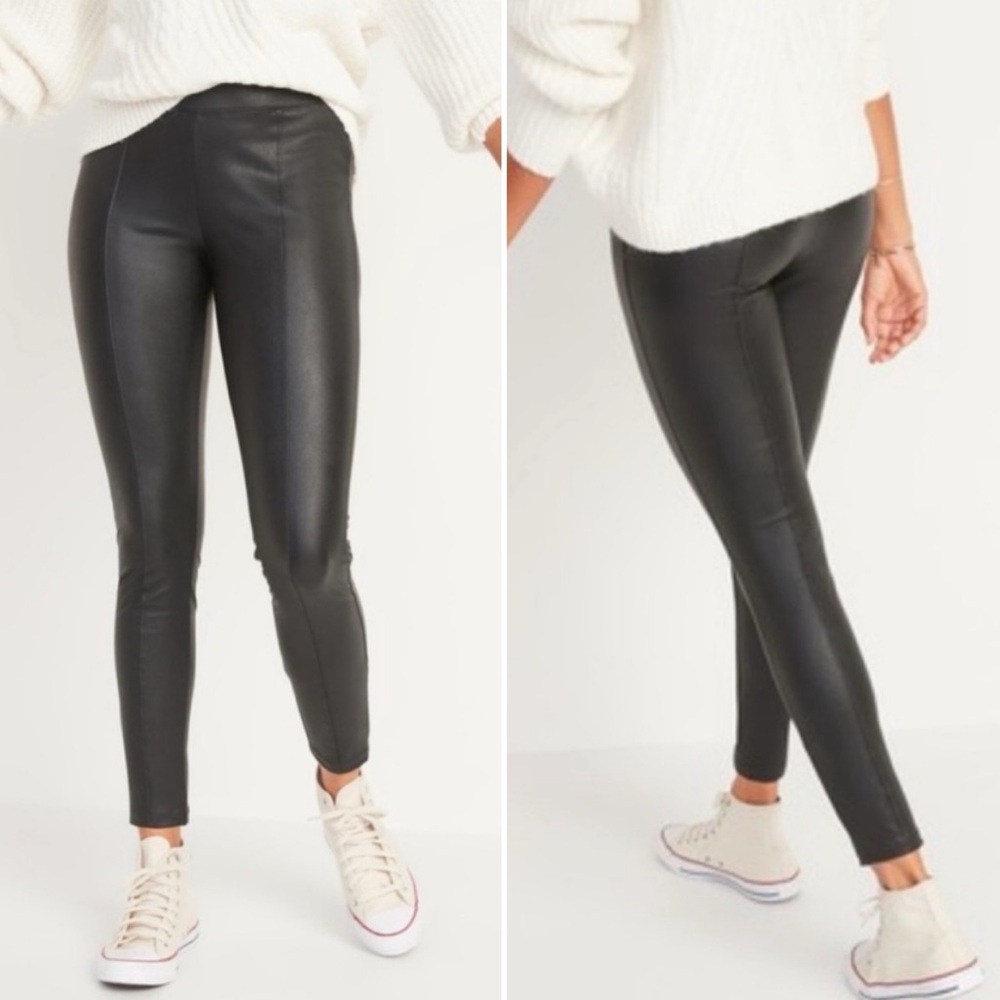 Old Navy Stevie High Rise Secret Slim Pants Skinny Faux Leather Black Size XL - Picture 11 of 11